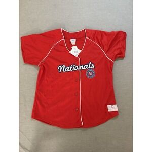 Washington‎ Nationals Genuine Merchandise Baseball Jersey Womens L Red Button.